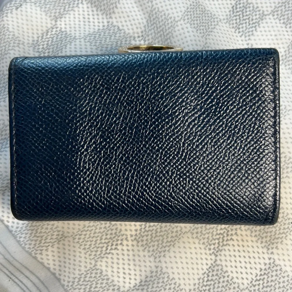 Auth.BVLGARI B-Zero Indigo Blue Leather Key Case Vintage Gold-Tone hardware 3x4”